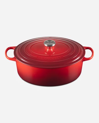 Foto von Le Creuset Signature Gusseisen-Bräter mit Deckel, Ø 33 cm, Oval, Für alle Herdarten und Induktion geeignet, Volumen: 7,5 l, 6,595 kg, Kirschrot, 21178330602430