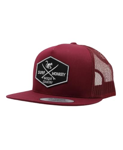 Casquette de baseball bordeaux Surf Monkey Full Patch snapback réglable pour homme et femme