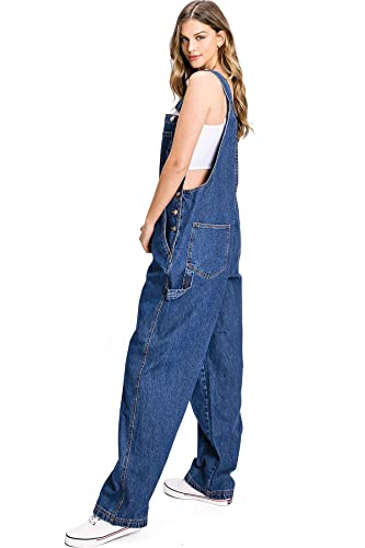 Revolt By Palomares Plus Size Women's Juniors Baggy Straight Leg Twill/Denim Overalls (Denim W/Gold Stitch, 18) #TOP1