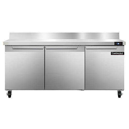 Continental Refrigerator SW72-BS Three Section Work Top Refrigerator 72" W, With Back Splash