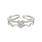 ACWERT Bague d'amour Forme de Vague de Coeur personnalisée Micro Pave Zircon Argent Bague de fiançailles pour Les Femmes Anneaux Porte-clés Anneaux (d-Silver, One Size)