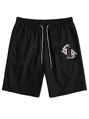 Gorglitter Men's Casual Fish Graphic Shorts Drawstring Waist Track Shorts With Pockets Black Medium #TOP30