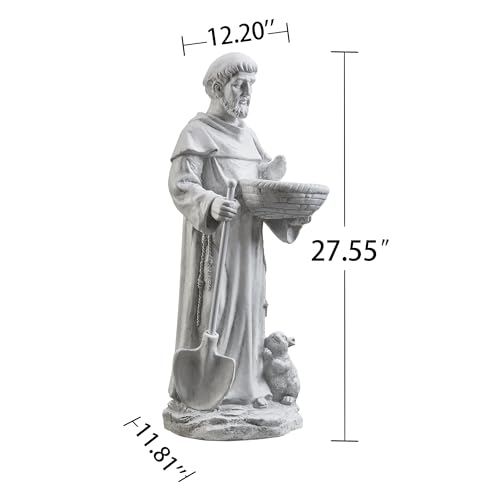 Besblee St Francis 28.7Inch Tall Large Garden Outdoor Religious Statue And Sculptures For Home Decor Birdfeeder All Season Yard Patio Lawn Hallway Sculpture Magnesium Oxide Stone thumb #2