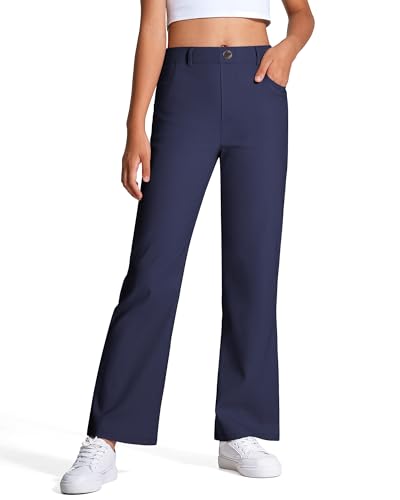 Image of Girls Uniform Pants Kids High Stretchy Flare Dress Pants | Elastic Waist,Pull-On Pants
