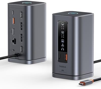 Baseus Docking Station, Spacemate(Windows) Triple Display 11 in 1, 4K@60Hz HDMI&DP, 10Gbps USB A/C Ports, Gigabit Ethernet, 3.5mm Audio, 100W PD, Laptop Docking Station for Dell/HP/Lenovo/Asus/Acer