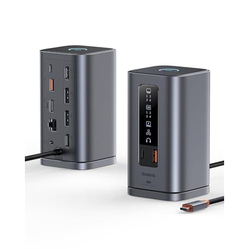 Baseus Docking Station Spacemate Series 11-in-1 Docking Station 3 Monitors with 2 x HDMI 1 x DP 4K @ 60Hz, 3 x USB-A/C 10 Gbps, 1 Gbps Ethernet, 100 W PD, Compatible with Laptop spacemate wi