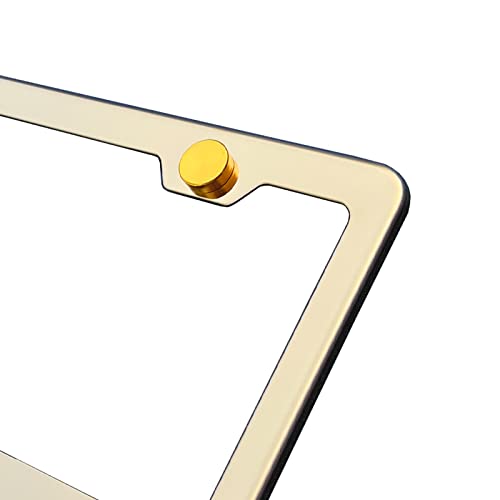 License Plate Frame Gold Mirror Chrome Electroplating Universal Fit Aluminum Screw On Cap Cover, T304 Stainless Steel, Rust Proof Weather Proof Stainless Steel Screws (Qty: 1 Frame) #TOP5