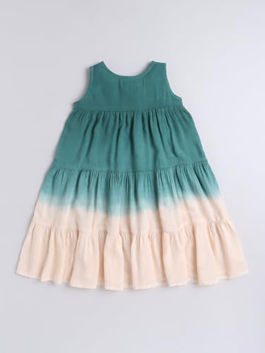 Image of The Magic Wand Kids Girls Tie Dye Casual Dresses, Knee Length Singlet Strap Fit & Flared Cotton Once Piece Stylish Frocks for Summer Season