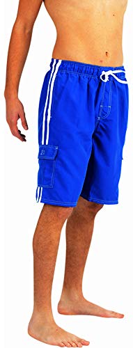 NORTY Men's Swimsuit Trunks - Swim Shorts for Beach, Boat, and Watersports - Drawstring Waist and Cargo Pockets - Royal, Large