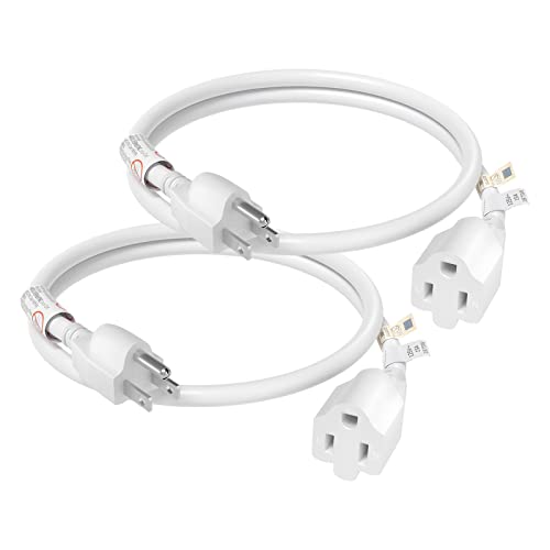 FIRMERST 15 Amp 2 Feet 14 Gauge 3 Prong Extension Cord 1875W White, 2 Packs by FIRMERST - Used condition - CA$17.32