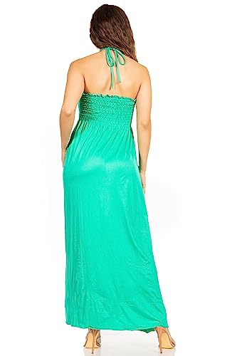 Image of Sakkas Soft Jersey Feel Solid Color Smocked Bodice String Halter Long Dress
