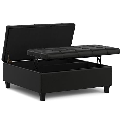 SIMPLIHOME Harrison Large Coffee Table Storage Ottoman - 40 inch Wide Upholstered Vegan Leather Square Lift-Top Ottoman in Midnight Black, Transitional Bench for Living Room with Sturdy Base by SIMPLIHOME - Used condition - US$265.01