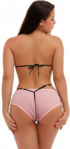 DeSeeni Women Strapless Bra Bandeau Bikini Set 2 Piece Sexy Metallic Bikini Swimsuit Lingerie Black - Image 2