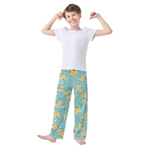 Boys' Pants Cute Dog and Hearts Blue Long Bottoms Jogger Pants Elastic Waist Trousers with Pockets S-XL2