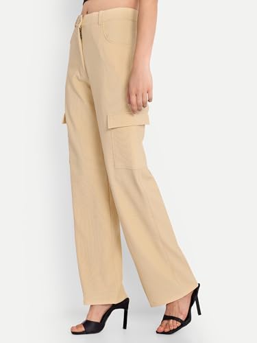 Image of FNOCKS Women Premium Cotton Cargos Wide Leg Loose Fit Cargos Pant /Trousers