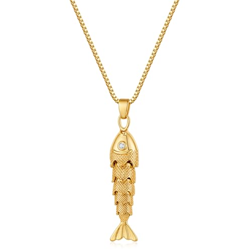 YUJIE Dainty Fish Pendant Necklace for Women 14k Gold Plated Ocean Fish Charm Necklace Summer