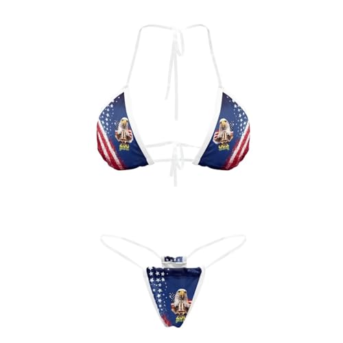 Jekioweii America 250 Eagle Women's Bikini Set 4th of July Clear Straps Sexy Swimsuit High Rise Bathing Suit Two Piece Micro Thong Bikini Swimwear