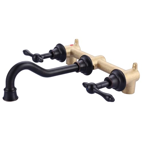 Bronze Bathroom Faucet Wall Mount: WOWOW 2 Handle Bathroom Sink Faucet 3 Hole Installation Lavatory Faucet with Rough in Valve Included(Oil Rubbed Bronze)