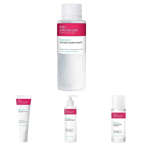 Mes Soins du Visage Eau Précieuse - 4 Soins Essentiels - Lotion purifiante + Gel Nettoyant + Gel Anti-Spot purifiant + SOS Bouton - Routine Complète Cover