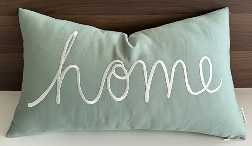 EURASIA DECOR Home Sentiment Embroidered Decorative Lumbar Pillowcase - Housewarming, Living Room, Couch, Bedroom - 14x24 Inches, Teal