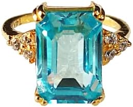 Tishya Jewellers4ct Aquamarine Diamond Engagement Wedding Ring 14k Yellow Gold Over S925 Ring Size 4