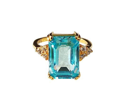 Tishya Jewellers4ct Aquamarine Diamond Engagement Wedding Ring 14k Yellow Gold Over S925 Ring Size 4