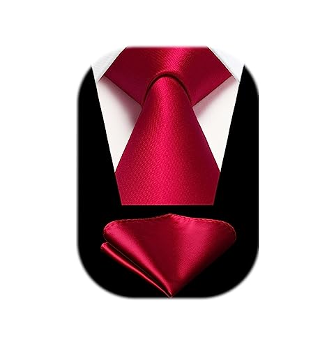 Image of HISDERN Mens Solid Color Ties Formal Satin Necktie and Pocket Square Set Classic Wedding Business Tie & Handkerchief