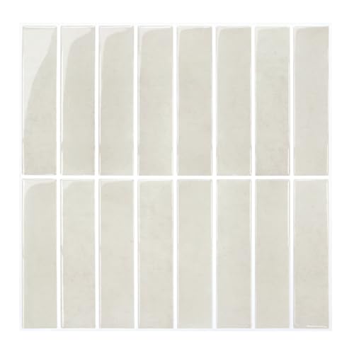 COMSTICKC Azulejos Adhesivos Cocina Beige, 10 Piezas 30.5 x 30.5 cm, Azulejos Autoadhesivos 3D, Baldosas Adhesivas de Vinilo para Salpicadero en Cocina y Baño, Impermeables, Extraíble