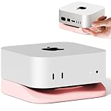 ELETIUO Desk Stand for Mac mini M4/M4 Pro 2024,Silicone Desktop Mount with Heat Dissipation,Anti-Slip Base,Easy Power Button Access,Space-Saving for Improved Cooling & Desk Organization,Pink