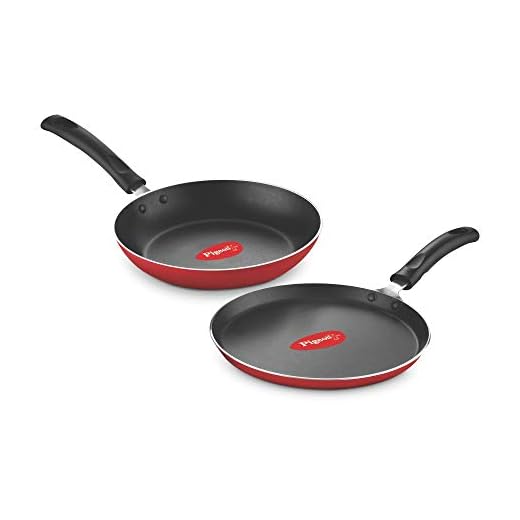 Pigeon Aluminium Nonstick Duo Pack Flat Tawa 250 and Fry Pan 200 Gift Set (Red)