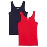 Amazon Essentials Women's Slim-Fit Ribbed Scoop Neck Tank Tops, Pack of 2, Navy/Red, Medium