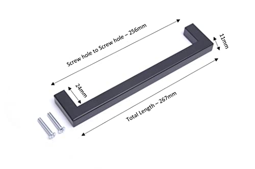 BSM Marketing 1 Pack Kitchen Door Handles 256mm Hole Centre Flat Black Cabinet Handles Stainless Steel Square Cupboard T Bar Handle (Screws Included) - Image 2