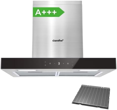 COMFEE' Dunstabzugshaube 60cm Umluft & Abluft A+++ 650m³/h CHW 7.6M77A3 | Touch-Bedienung & Gestensteuerung, 4 Geschwindigkeiten, BLDC Motor, LED, max. 65 dB, Wandhaube inkl. Aktiv