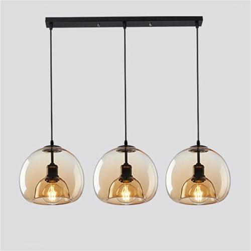 Lampe à suspension triple en verre gris fumé réglable pour salon