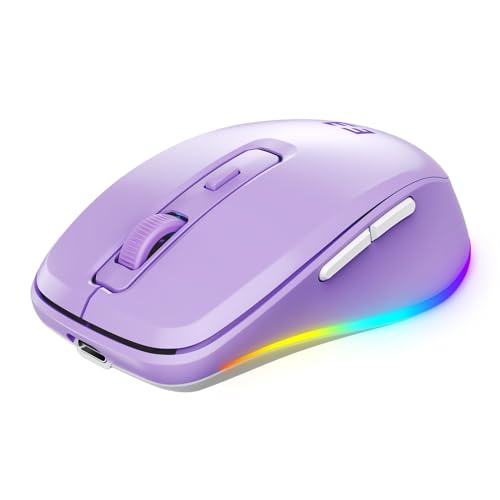 Seenda Rechargeble Wireless Mouse Jigglers, Multi-Device Bluetooth LED Mouse (USB+Bluetooth+Bluetooth Connection) with Build-in Mouse Mover Compatible with Mac OS, Windows, Android- Purple