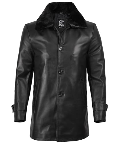 Image of fjackets Shearling Leather Coat Men - Real Lambskin Leather Jackets Mens Sherpa Lined Winter Casual Fur Coats Outerwear