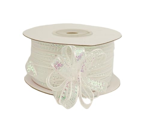 Lassos Boutique Fiocchi iridescenti da tirare, 0,6 cm x 50 m, nastro per regali fai da te, colore bianco