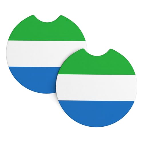 Lot de 2 dessous de verre antidérapants et imperméables pour voiture, SUV, camion Motif drapeau de la Sierra Leone