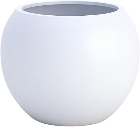 10 H x 14" Dia Round Fiberstone Planter with Drainage Hole, White, Indoor/Outdoor Large Plant Pot for Home Patio Garden, Ideal for Large Plants