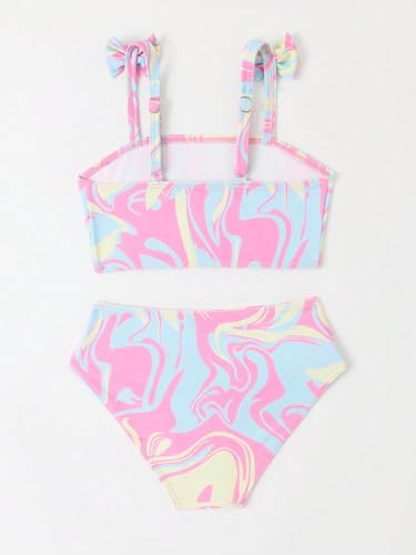 Image of WDIRARA Girl's Cute Swimwear Bowknot Marble Print Bikini Swimsuits 2 Piece Beach Bathing Suit Multicolor 7Y