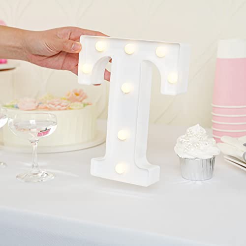 Image of Restaurantware Illumify 6.7 x 1.2 x 8.7 Inch Light Up Letter 1 Durable Marquee LED Light - Letter T Touchproof White Plastic Party Light Keyhole Slot For Parties Weddings Or Special Events