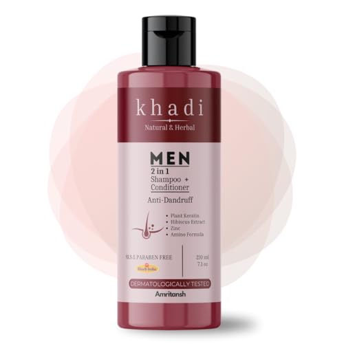 Image of Khadi MEN 2-in-1 Shampoo + Conditioner Anti-Dandruff | Plant Keratin, Hibiscus Extract & Zinc Amino Formula | Deep Cleanse, Strengthen & Soothe Scalp | Sulfate-Free | For Men By AMRITANSH | 210 ML