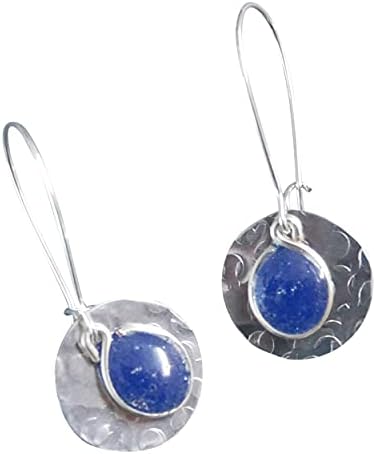 Handmade Lightweight Silvertone Small Cobalt Blue Round Disc Earrings Beads by Bettina