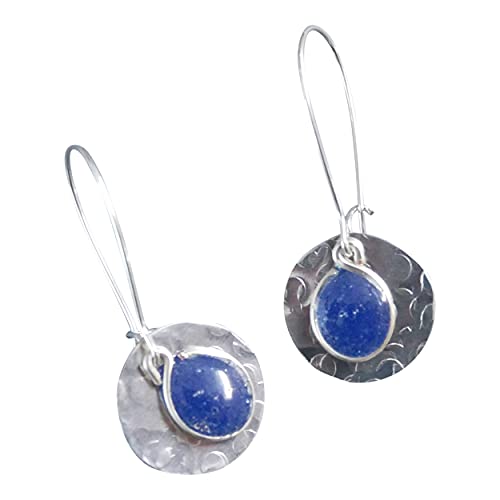 Handmade Lightweight Silvertone Small Cobalt Blue Round Disc Earrings Beads By Bettina #TOP2