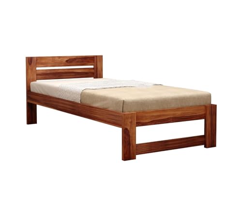 Image of CRAFT D ARTS Sheesham Wood Single Size Bed Without Storage | Wooden Single Bed | Space Saving Low Floor /Lying /Rise /Level /Profile Cot Bed for Bedroom | Denzel, Honey Finish