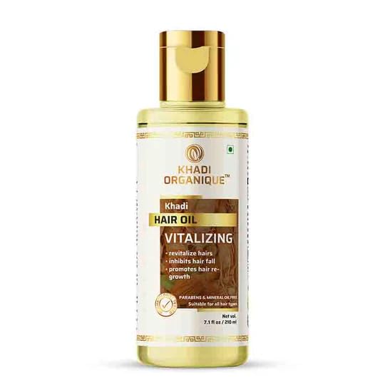 Image of Khadi Organique Vitalising Hair Oil - Nourishing Blend with Natural Ingredients, Paraben & Mineral Oil Free for Healthy Hair Growth and Shine, Suitable For all Hair Types of mens & Womens -210ml