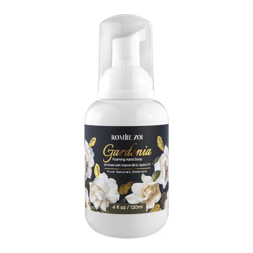 Image of ROMIIE ZOI Foaming Hand Soap, Gardenia Scent, 4 fl oz Travel Size | Natural SLS-Free Formula, Gentle Moisturizing, Rich Creamy Foam, w / Compact Refillable Dispenser