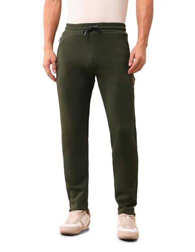 Image of U.S. Polo Assn. Men's Green Solid Mid Rise Cotton Drawstring Slim Fit Flat Front Slit Pocket Track Pants