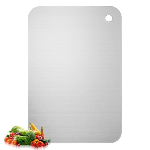 1 Stück Titan Schneidebrett Edelstahl Schneidebrett Titanium Cutting Boards, Doppelseitiges Metall Schneidebretter, Stainless Steel Cutting Board für Fleisch, Brot, Gemüse & Obst(30 x 20cm)
