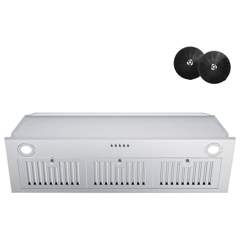 FIREGAS Range Hood Insert 36 inch, Built-in Kitchen Hood with 600 CFM, Ducted/Ductless Convertible Vent Hood, Stainless Steel Stove Hood Vent with Push Button, Baffle Filters and Charcoal Filters Cover